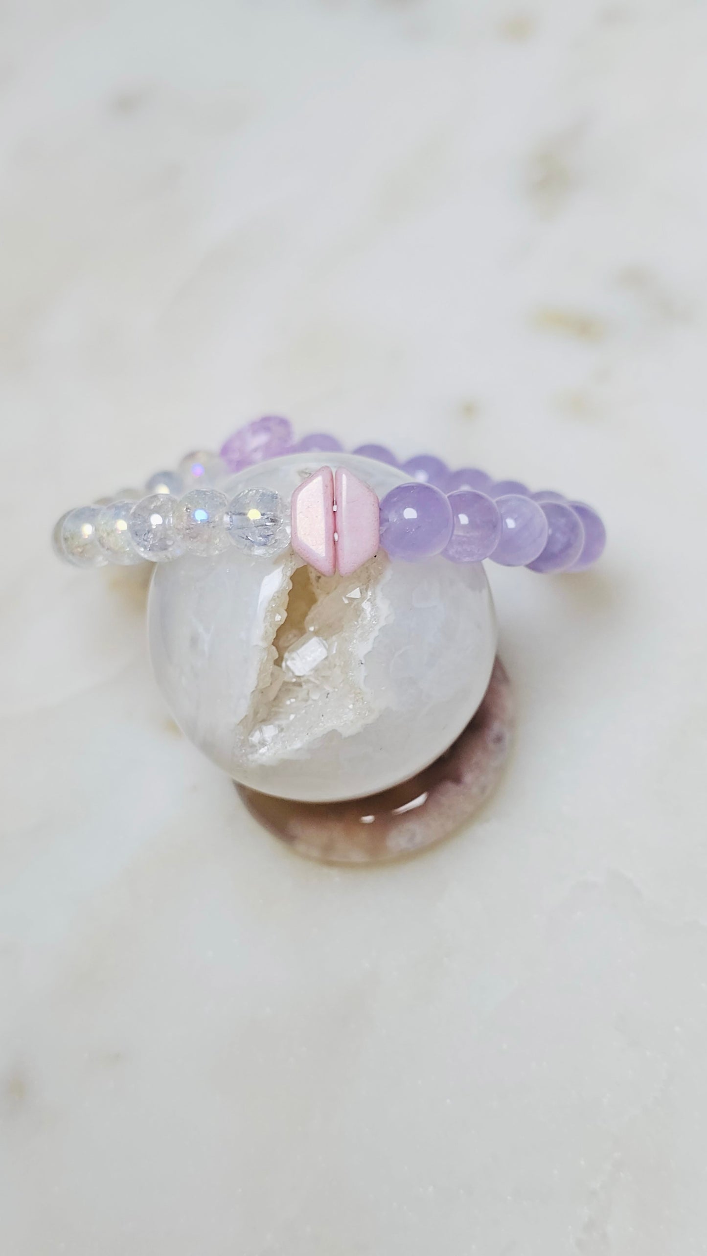 BTS Army 00:00 Inspo Healing Crystal Bracelet – Amethyst + Crackle Quartz, ARMY Symbol, K-pop Jewelry, Emotional Healing & Calm Energy