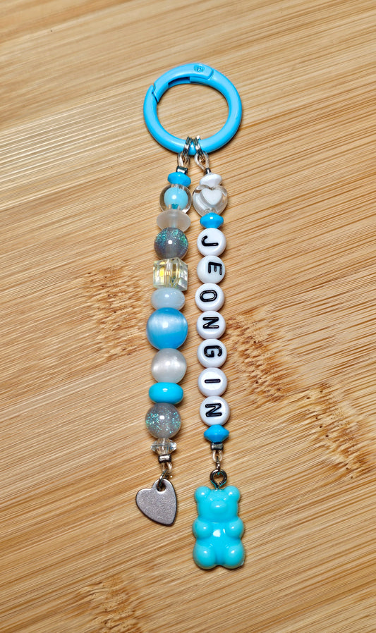 I.N Jeongin Stray Kids Dangle Blue Keychain with Sparkle Beads LoveStayTreasures Handmade