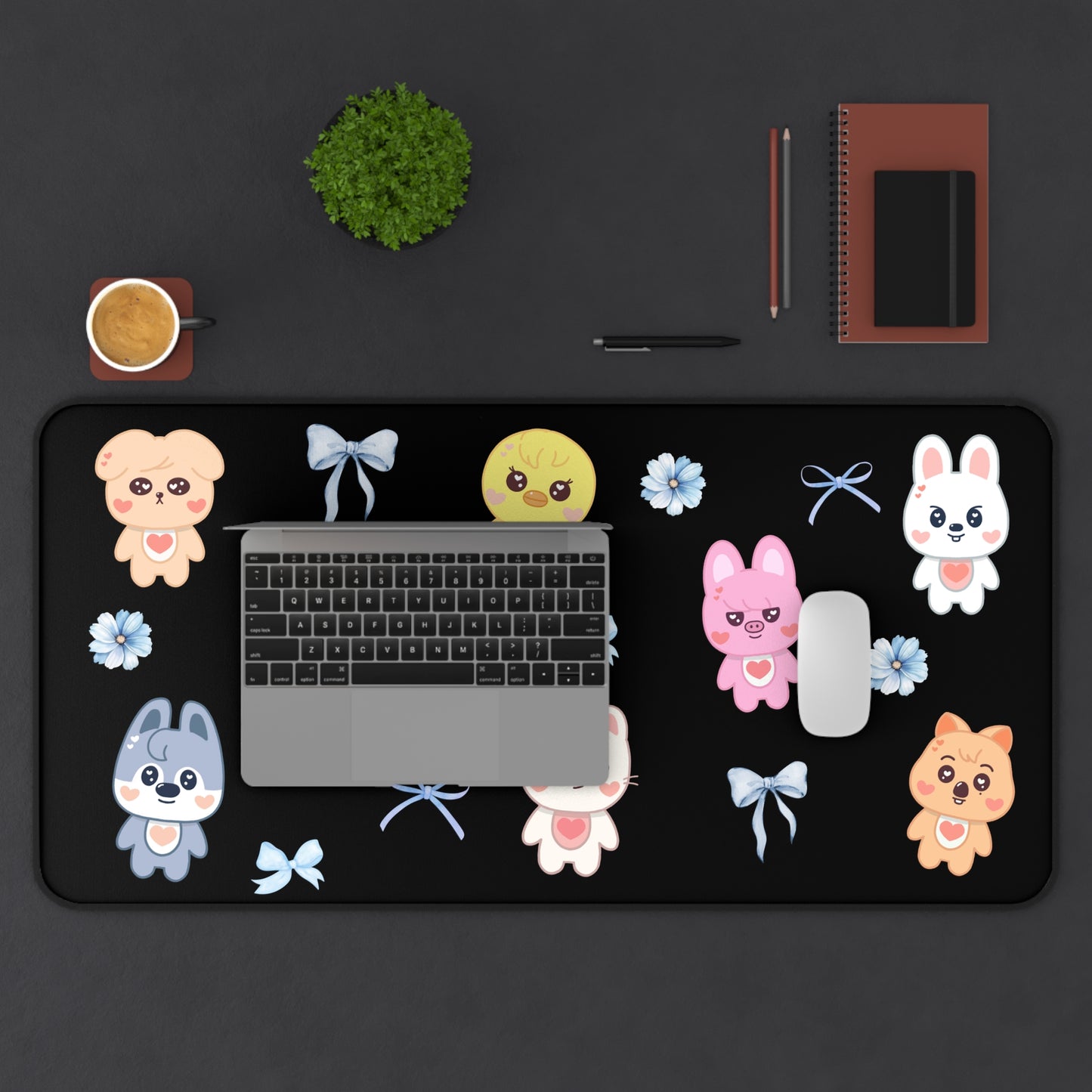 Black Stray Kids Skzoo Large Desk Mat / Kpop Office Decor