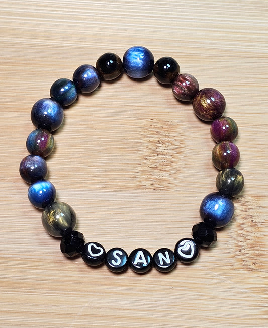 San Ateez Handmade Bracelet with Beautiful Cat Eye & Flashy Style Beads/ Kpop / LoveStayTreasures Handmade