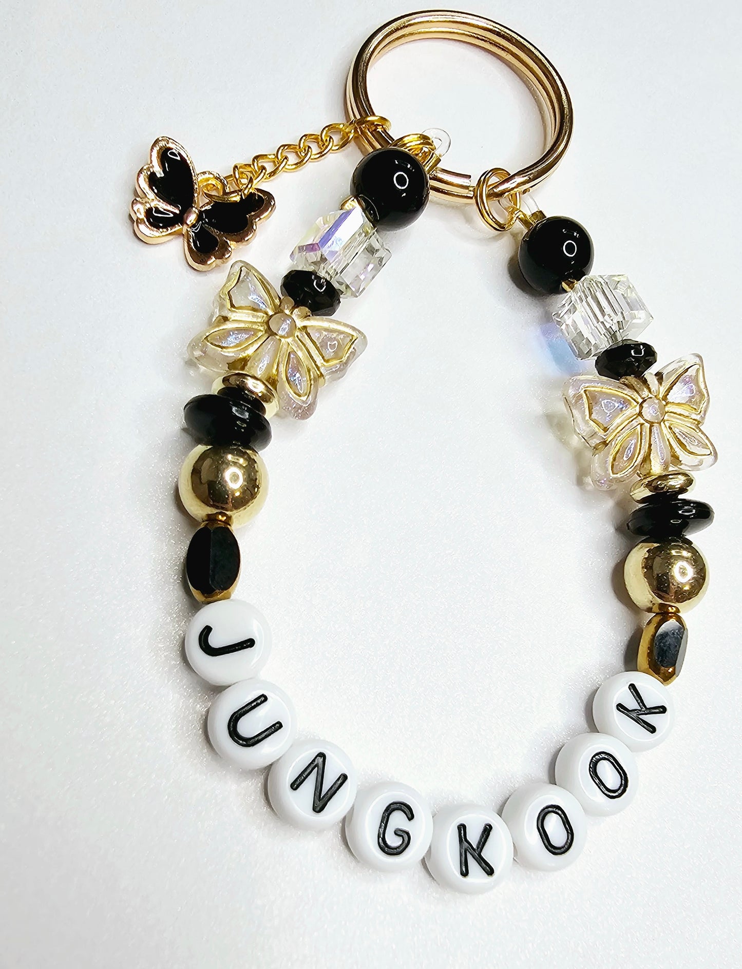 BTS Jungkook Gold Black Loop Keychain Butterflies
