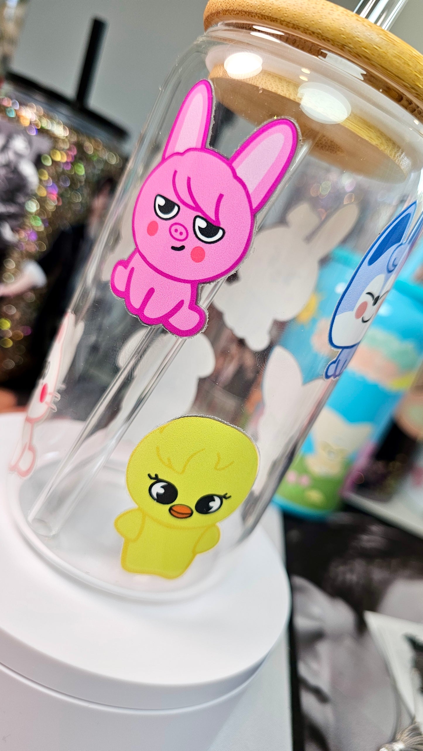 Skzoo Stray Kids 16 oz Glass Cup w Glass Straw/ Make it Frosted too!