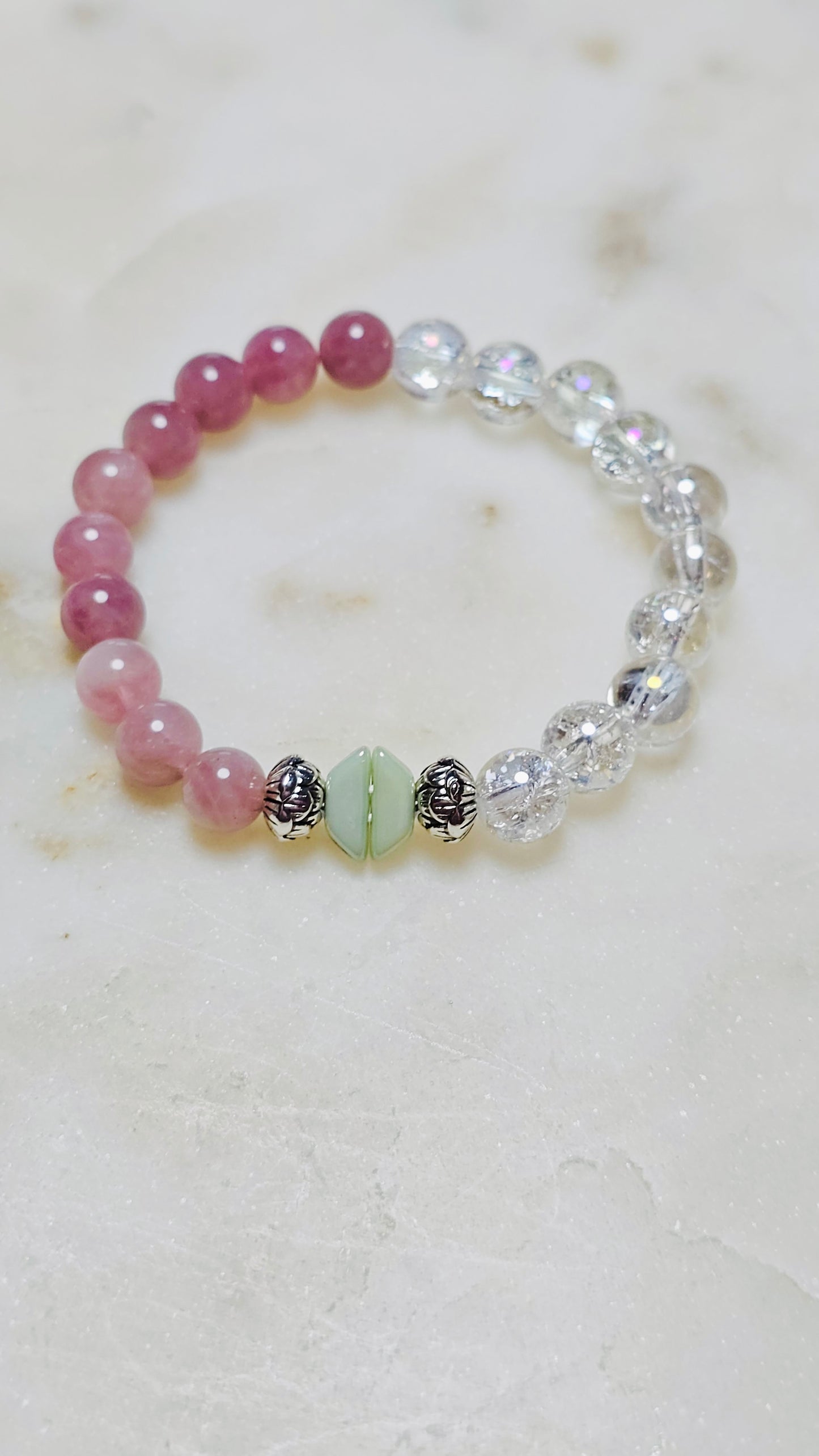 Kpop BTS Army “Epiphany” Healing Crystal Bracelet – Crackle Quartz + Lavender Rose Quartz, Self-Love & Emotional Clarity Jewelry