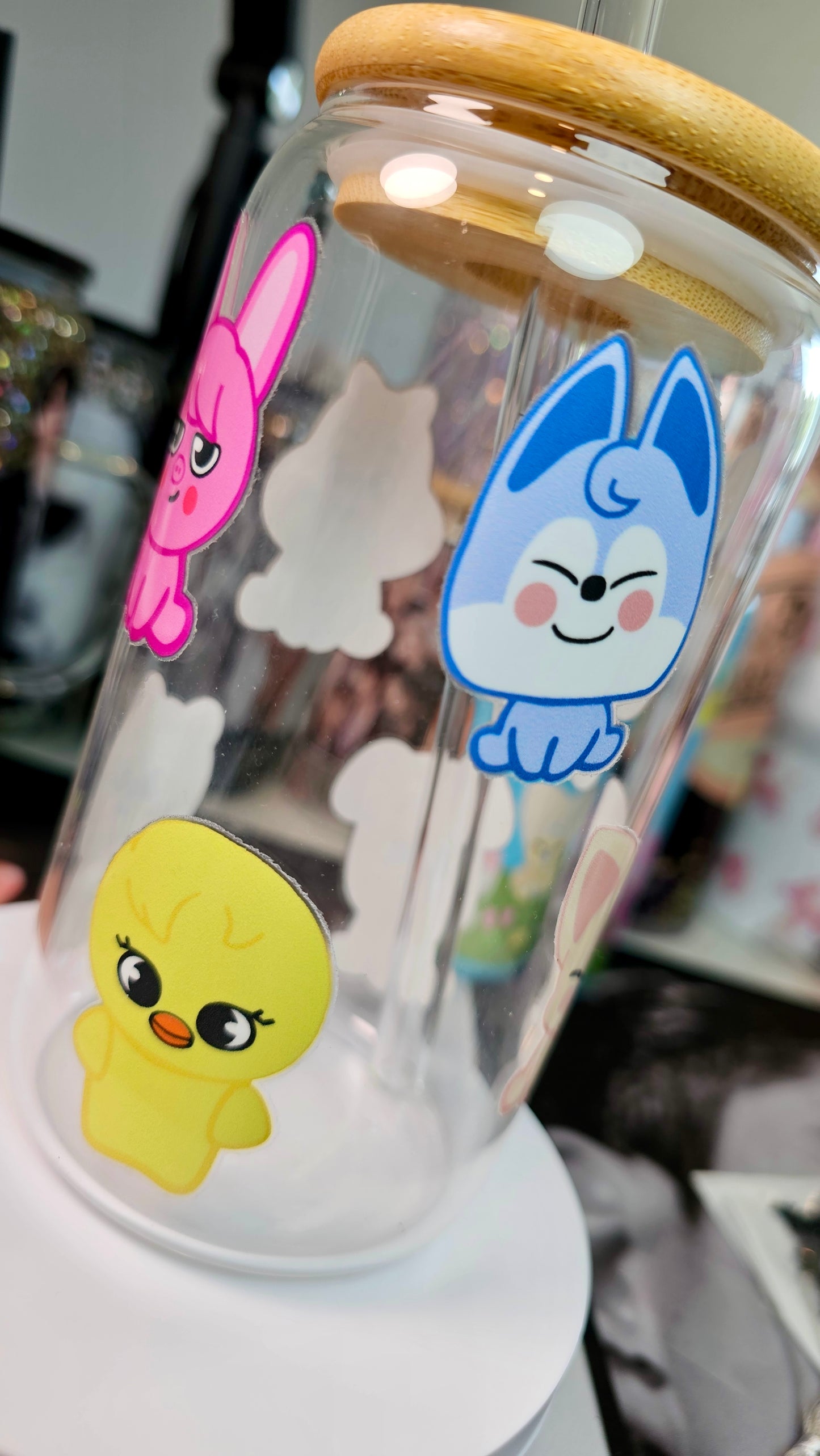 Skzoo Stray Kids 16 oz Glass Cup w Glass Straw/ Make it Frosted too!