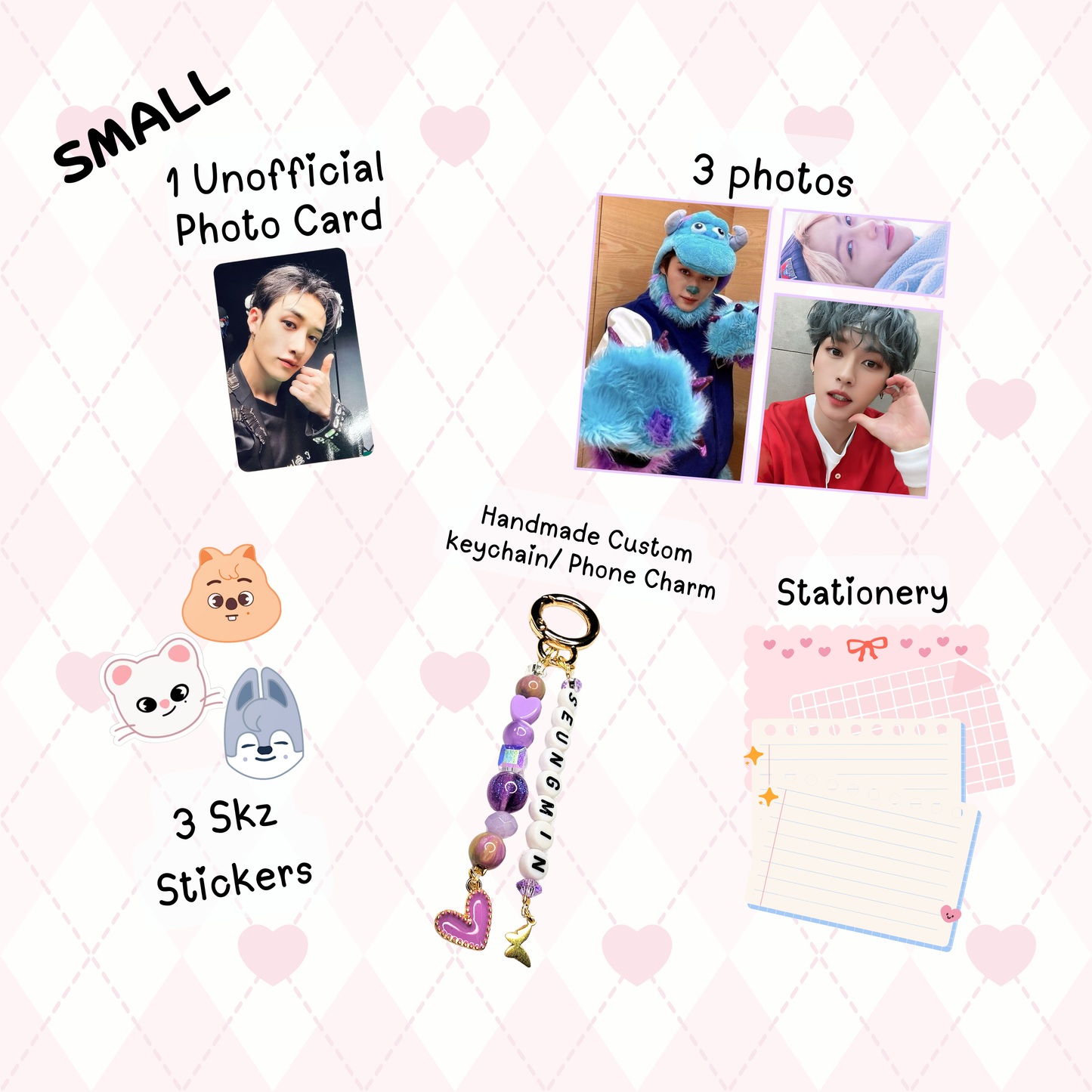 Seungmin SMALL / Stray Kids Bias Pack / Kpop Goodie Bag / Custom Handmade Skz Keychain / Phone Charm/ LoveStayTreasures Handmade