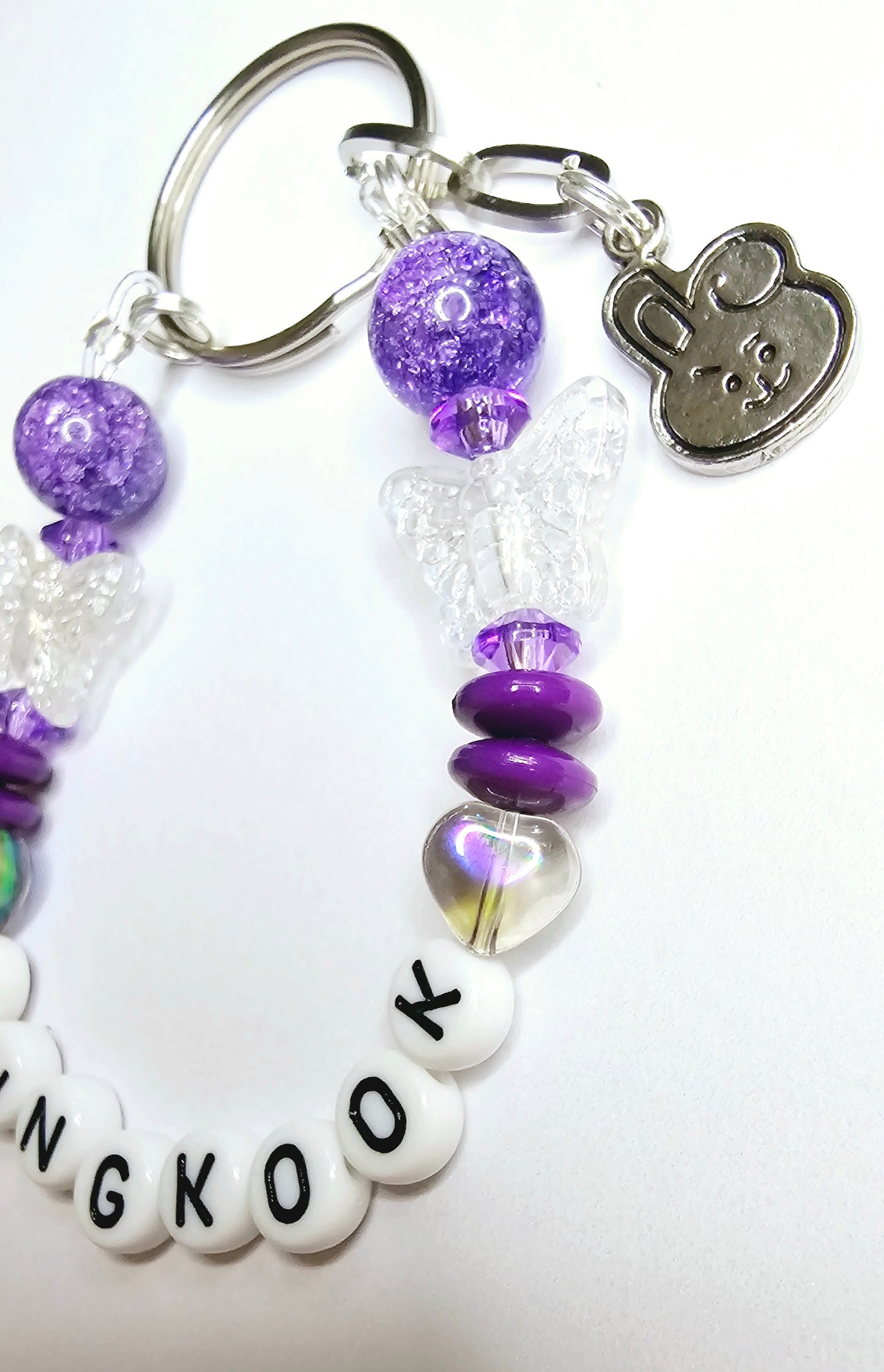 BTS Jungkook Pink BT21 Cooky Purple Loop Keychain Butterflies