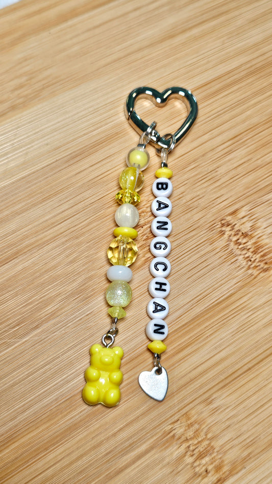 Bangchan Stray Kids Dangle Yellow Keychain with Sparkle Beads LoveStayTreasures Handmade