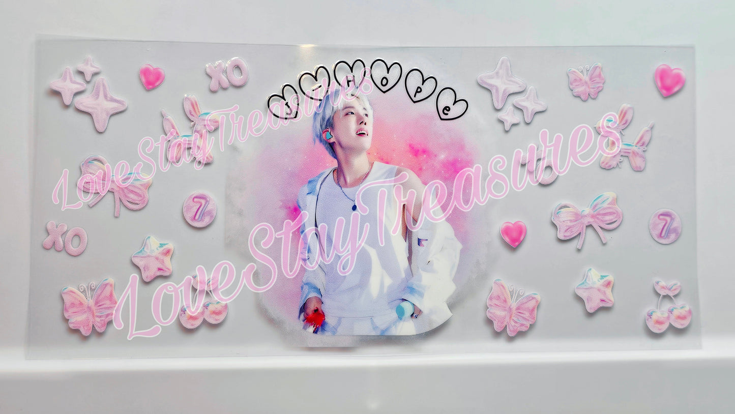 BTS J Hope 16 oz Cup Wrap / Tumbler / Snow Globe Decal