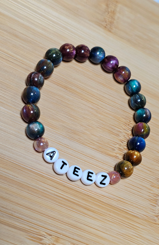 Ateez Handmade Bracelet with Cat Eye Style & Flashy Beads/ Kpop / LoveStayTreasures Handmade