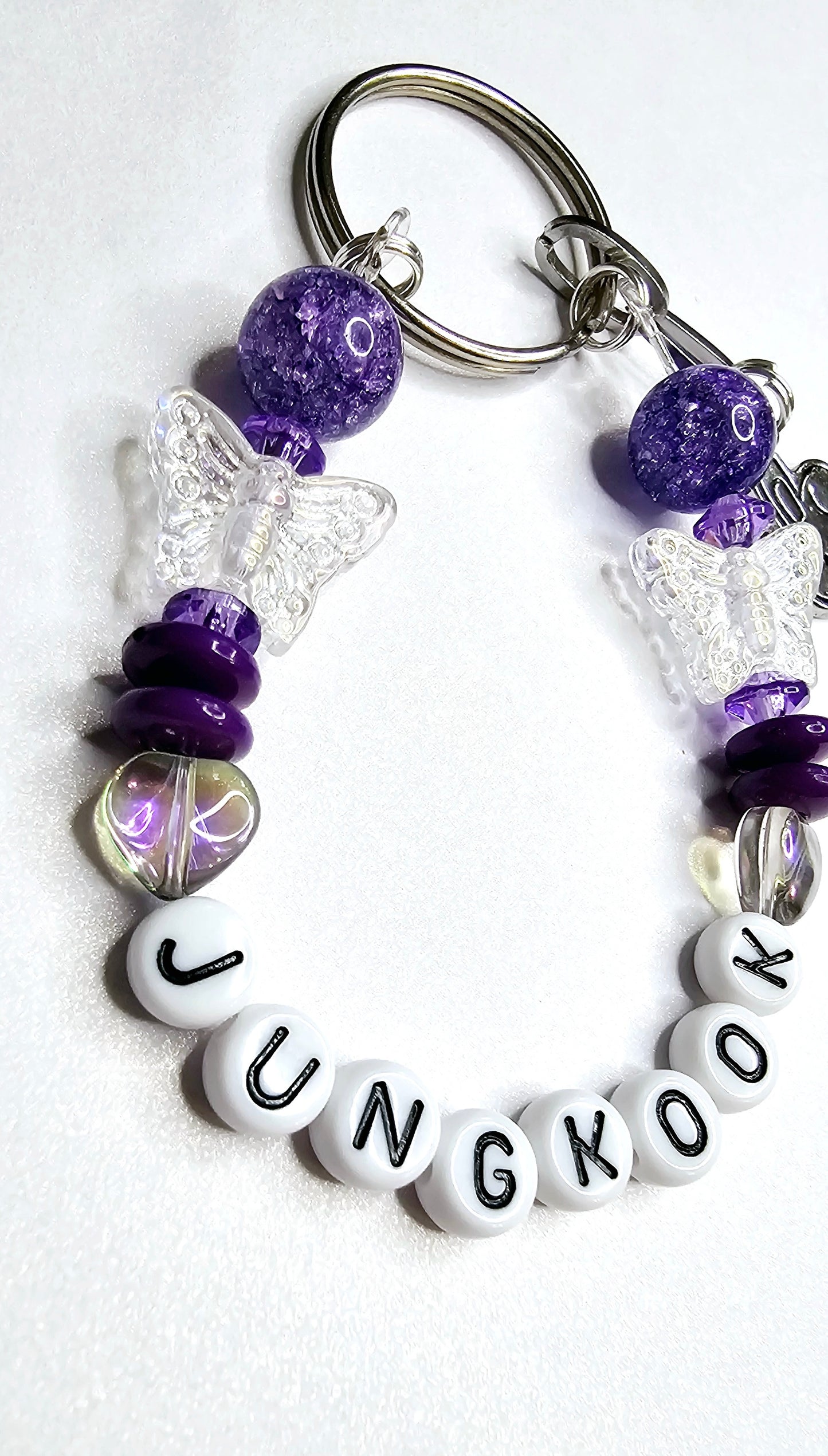 BTS Jungkook Pink BT21 Cooky Purple Loop Keychain Butterflies