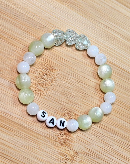 San Ateez Handmade Bracelet with Beautiful Pastel Green Cat Eye & Flashy Style Beads/ Kpop / LoveStayTreasures Handmade