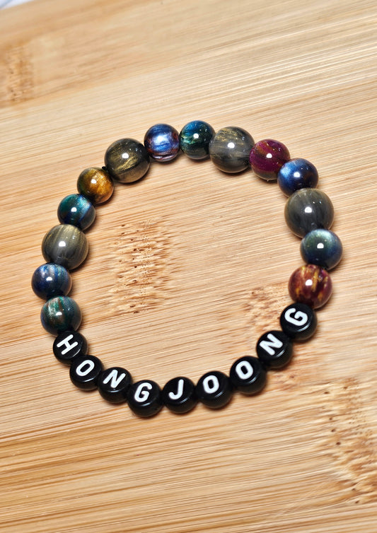 Hongjoong Ateez Handmade Bracelet with Beautiful Cat Eye and Flash Style Beads/ Kpop / LoveStayTreasures Handmade