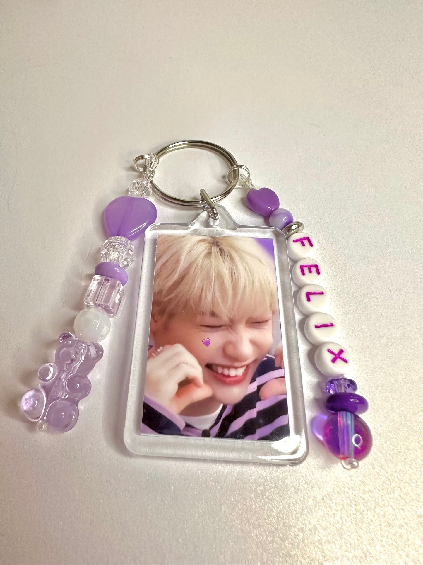 Stray Kids Felix Double Sided Photo Keychain / Phone Charm Purple