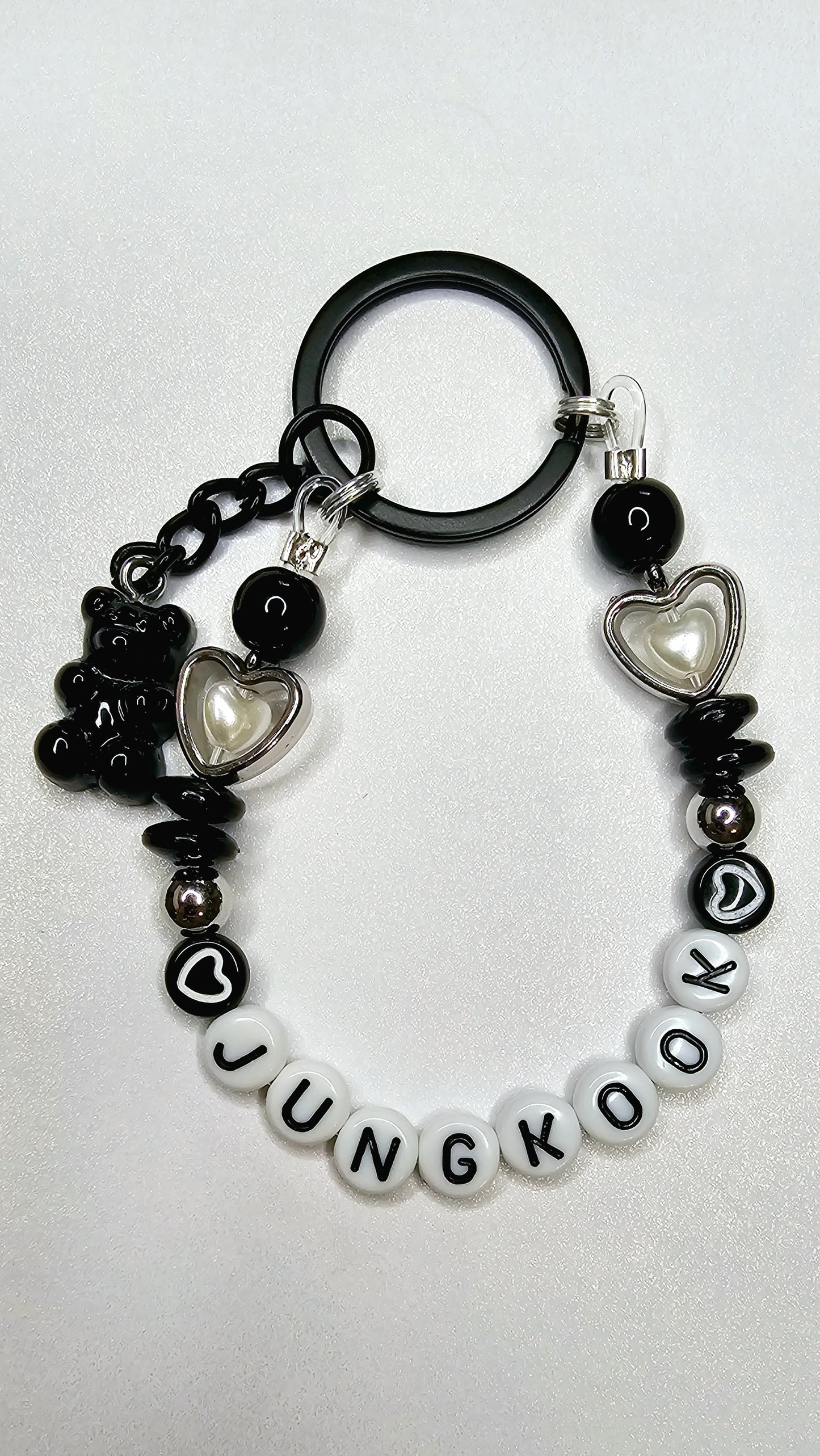 BTS Jungkook Silver Black Loop Keychain Hearts