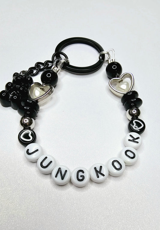 BTS Jungkook Silver Black Loop Keychain Hearts