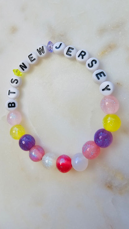 Kpop BTS New Jersey Concert Arirang Tour Handmade Bracelet with Multicolored Glitter Style Flashy Beads / LoveStayTreasures