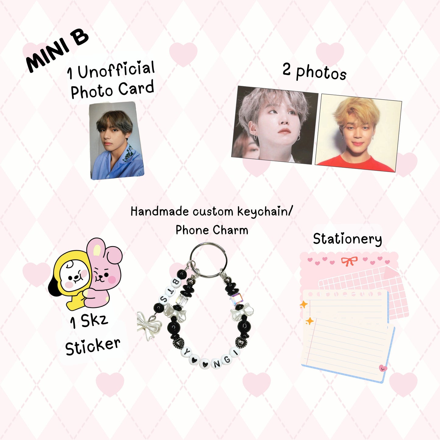 Jimin MINI “B” / BTS Bias Pack / Kpop Goodie Bag / Custom Handmade BTS Keychain / Phone Charm/ Handmade by LoveStayTreasures