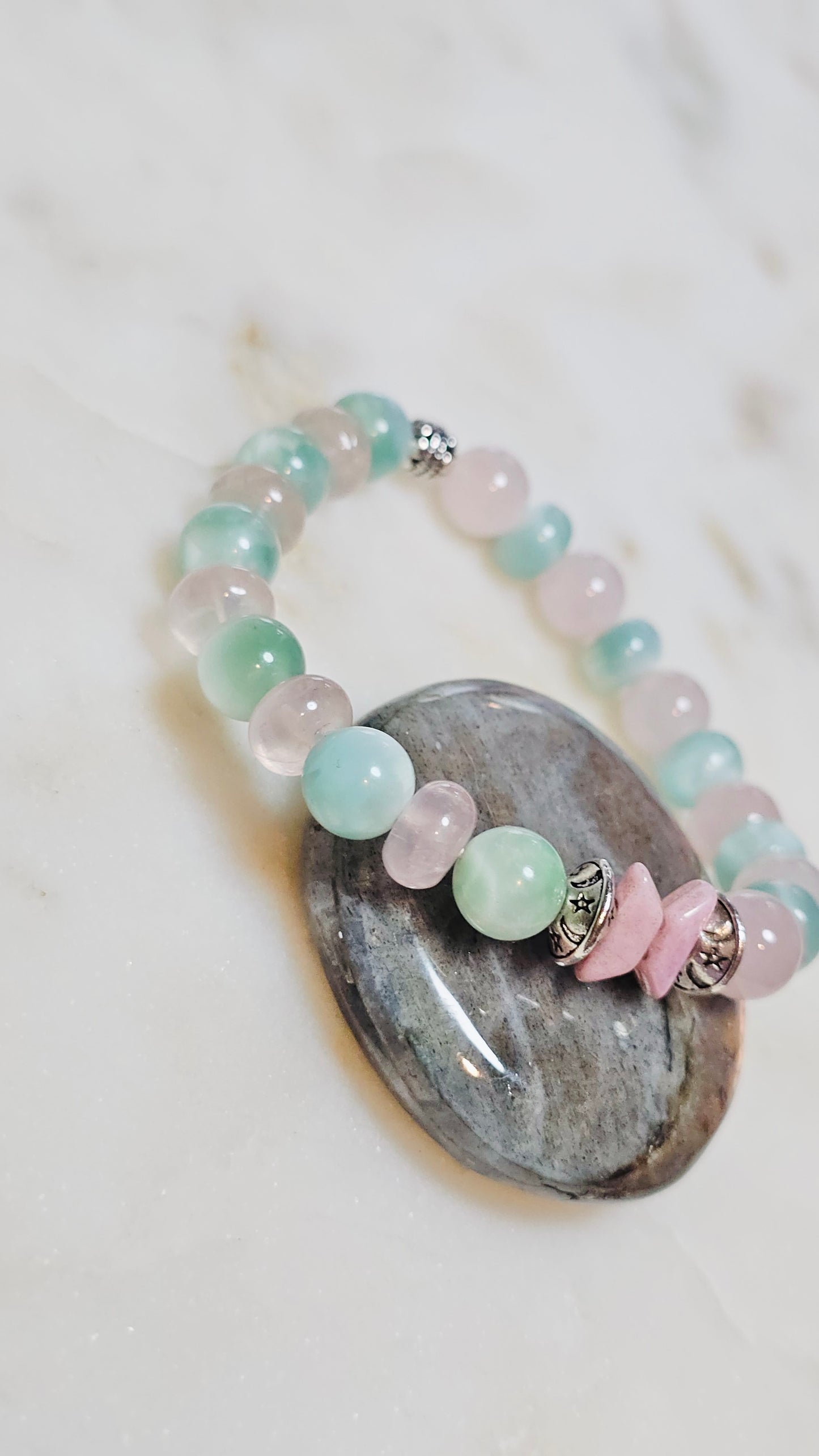BTS “Spring Day” Healing Crystal Bracelet – Green Moonstone and Rose Quartz Self Love,  & Energy Jewelry