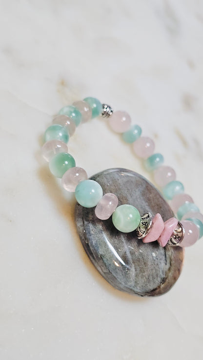 BTS “Spring Day” Healing Crystal Bracelet – Green Moonstone and Rose Quartz Self Love,  & Energy Jewelry