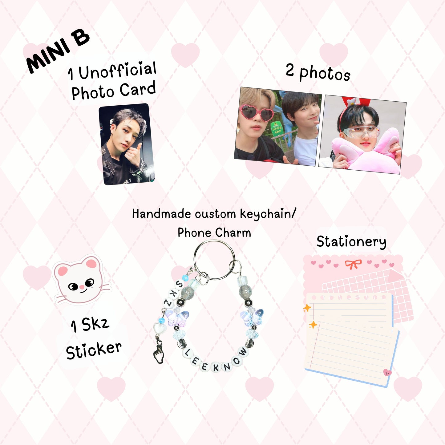 Seungmin MINI “B” / Stray Kids Bias Pack / Kpop Goodie Bag / Custom Handmade Skz Keychain / Phone Charm/ Handmade by LoveStayTreasures