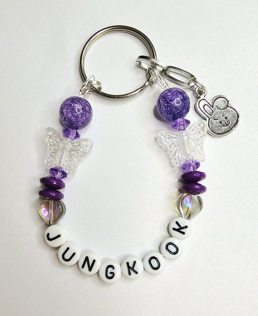 BTS Jungkook Pink BT21 Cooky Purple Loop Keychain Butterflies