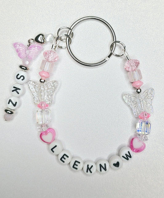 Stray Kids Lee Know Pink Keychain w/ Butterflies