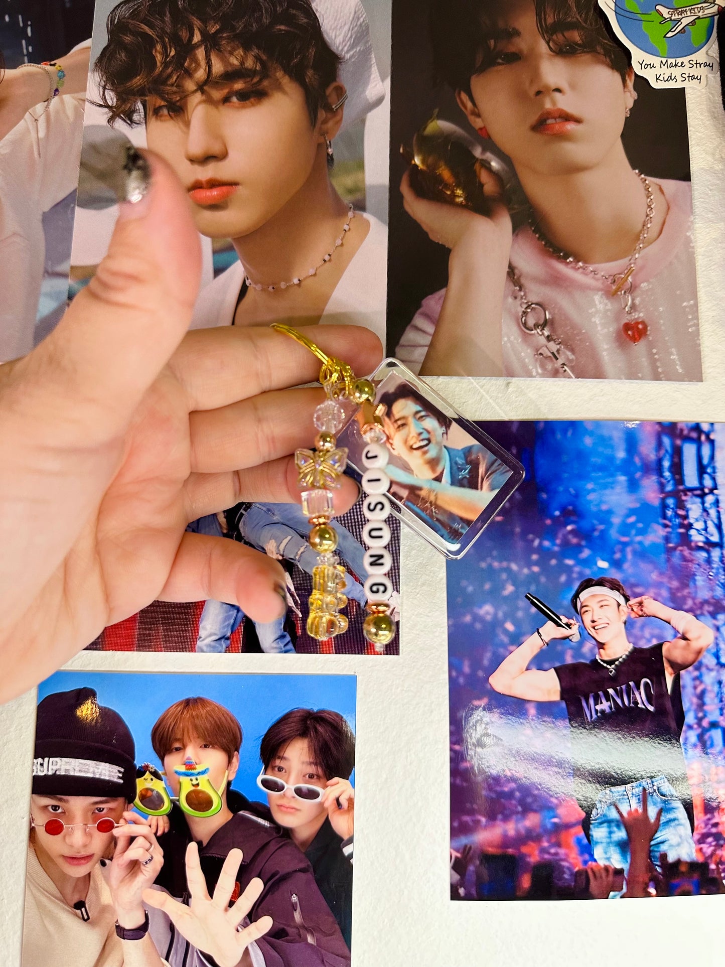 Stray Kids Han Jisung Double Sided Photo Keychain / Phone Charm Gold & Rose Gold