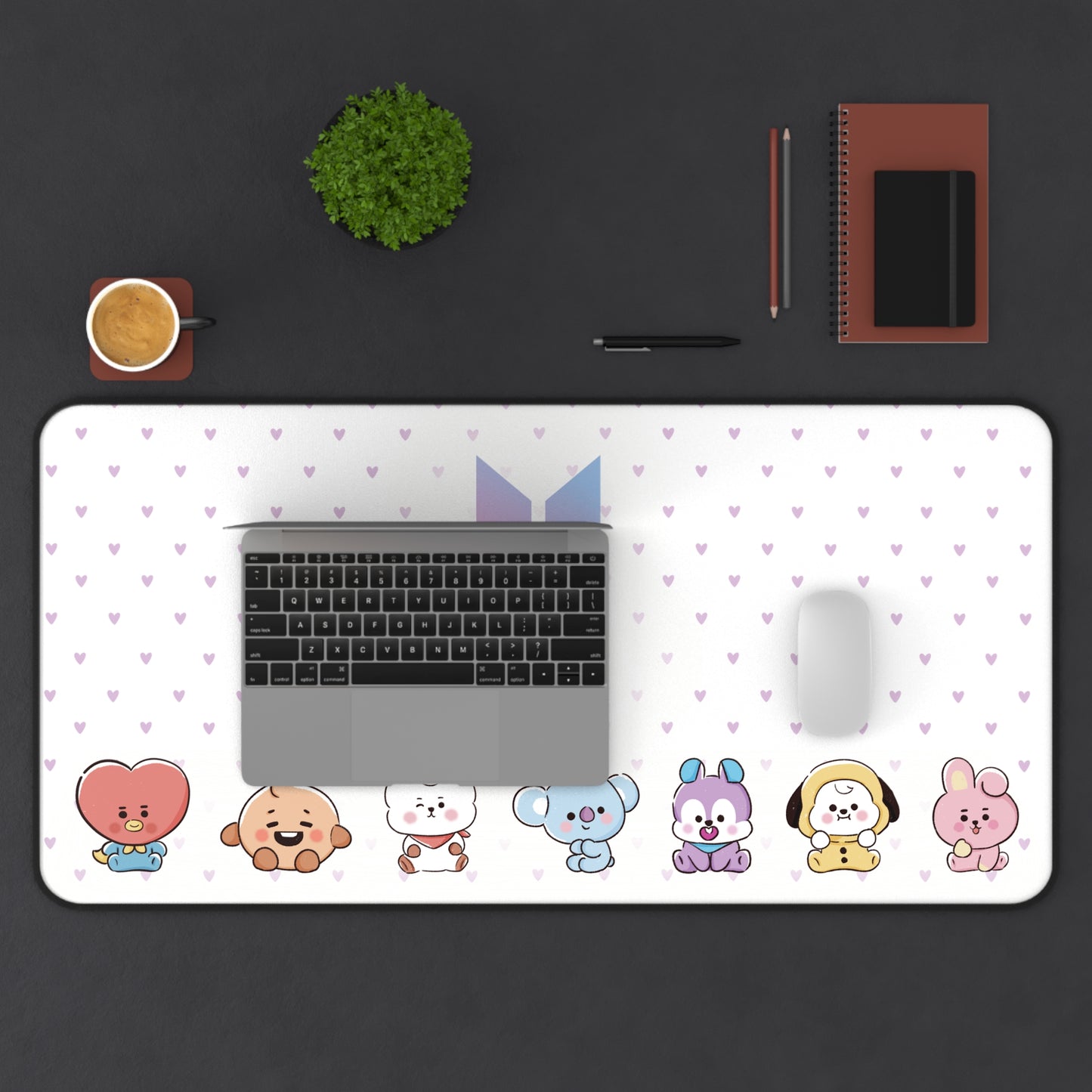 BT21 Friends and BTS Logo Large Desk Mat / Kpop Office Space