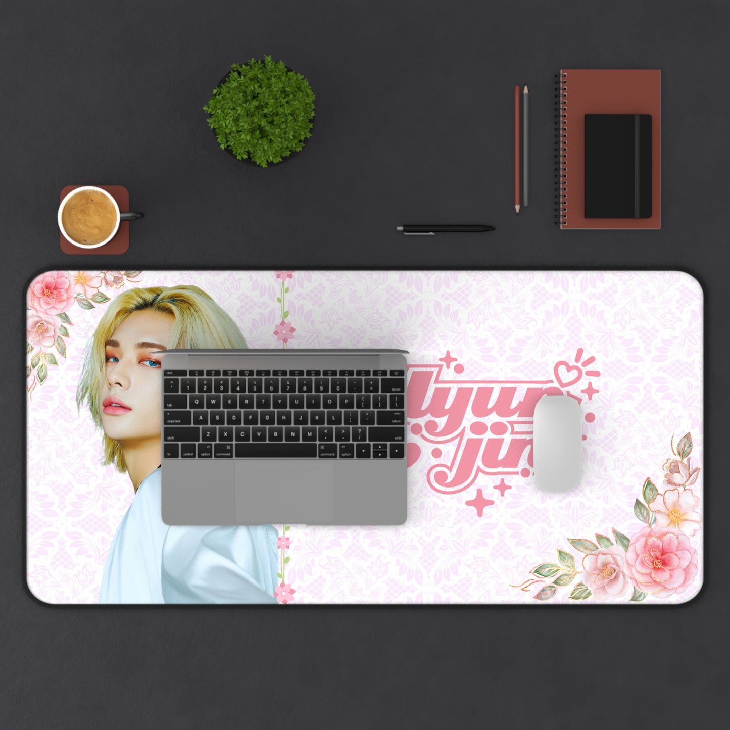 Stray Kids Hyunjin Pink Large Desk Mat / Kpop Office Decor