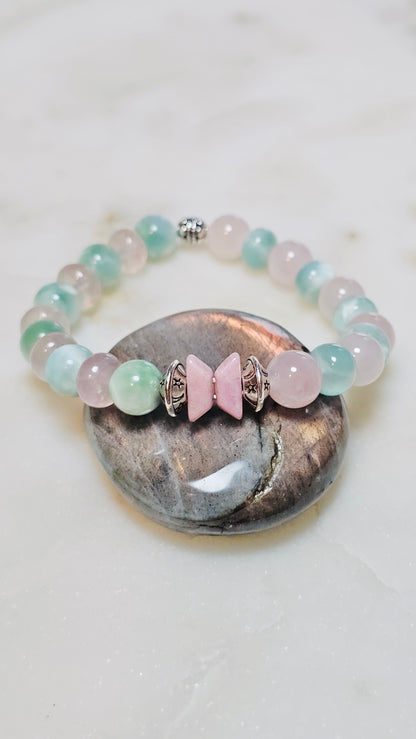 BTS “Spring Day” Healing Crystal Bracelet – Green Moonstone and Rose Quartz Self Love,  & Energy Jewelry