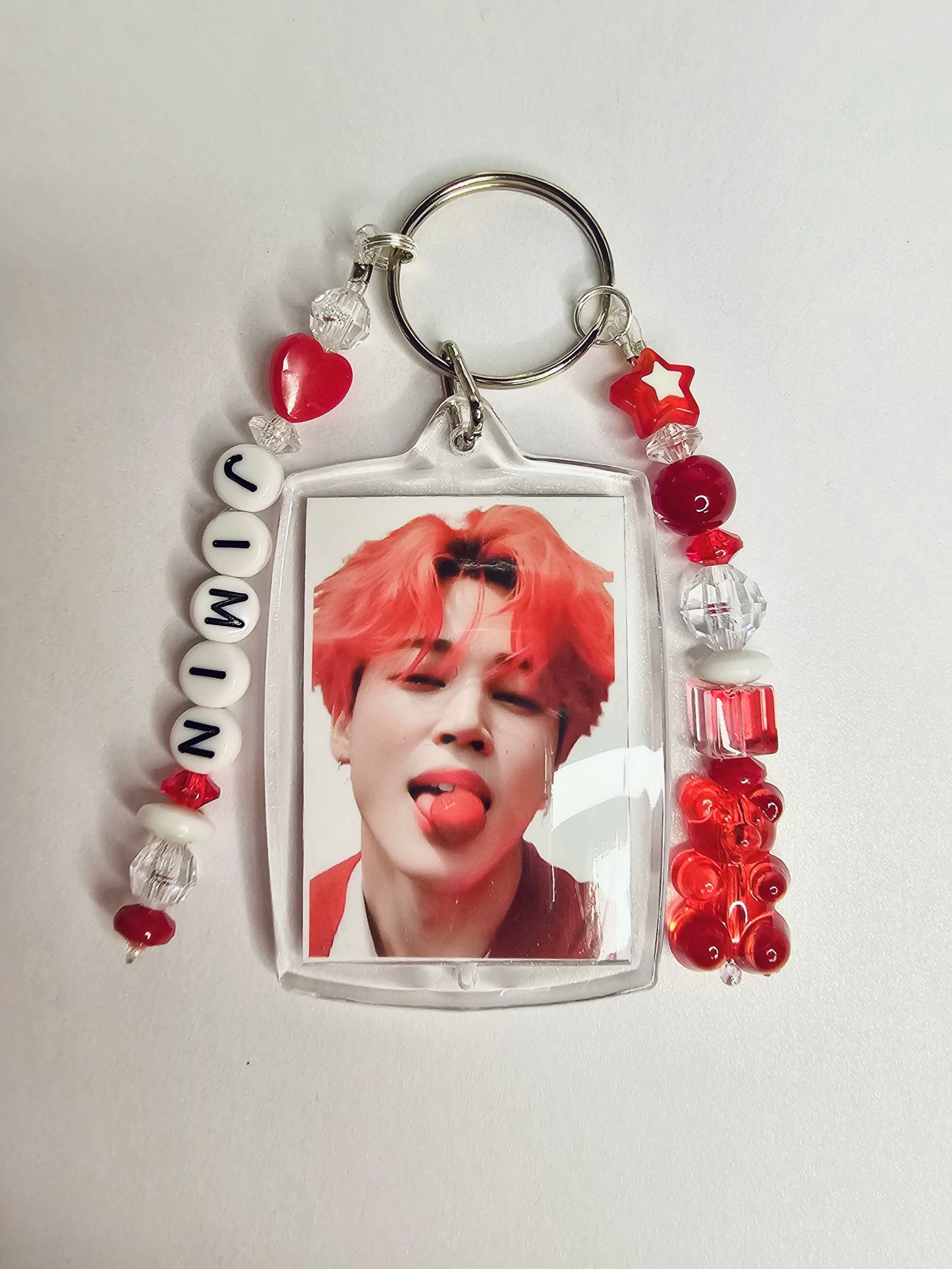 BTS Jimin Double Sided Photo Keychain Red