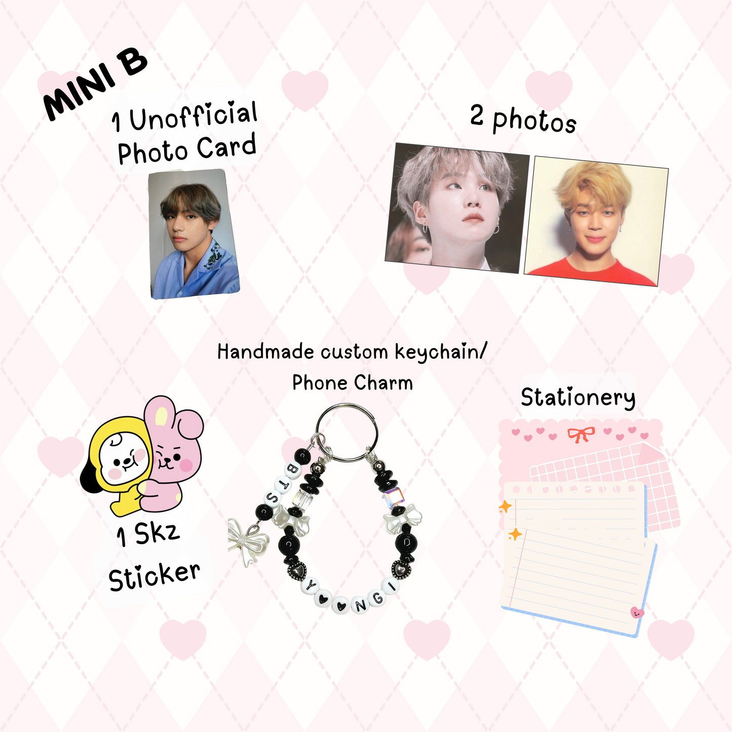 Jimin MEDIUM Bias Pack / Kpop Goodie Bag / Custom BTS Keychain / Phone Charm/ Handmade LoveStayTreasures