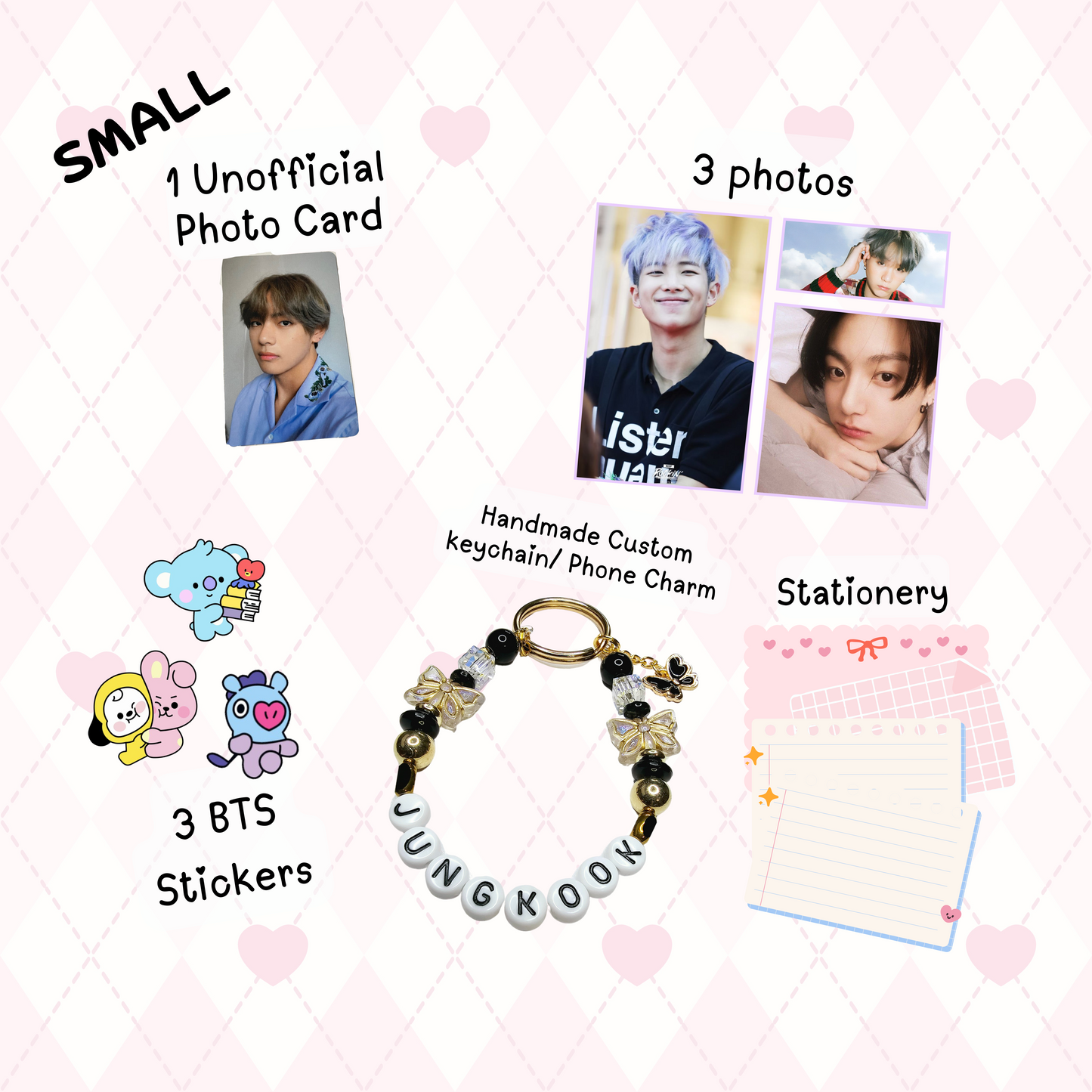 Yoongi SMALL BTS Bias Pack / Kpop Goodie Bag / Custom Handmade Keychain / Phone Charm/ LoveStayTreasures Handmade