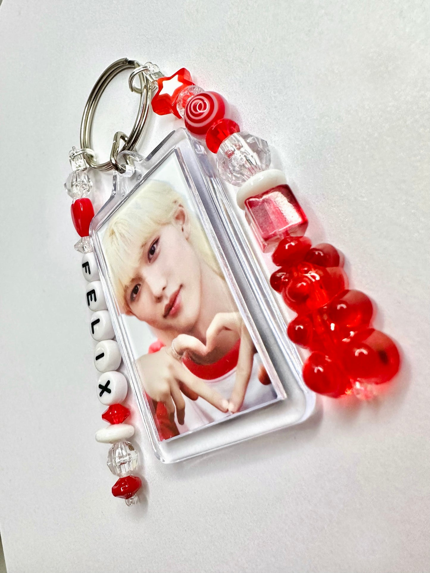 Stray Kids Felix Double Sided Photo Keychain / Phone Charm Red