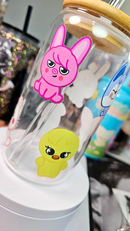 Skzoo Stray Kids 16 oz Glass Cup w Glass Straw/ Make it Frosted too!