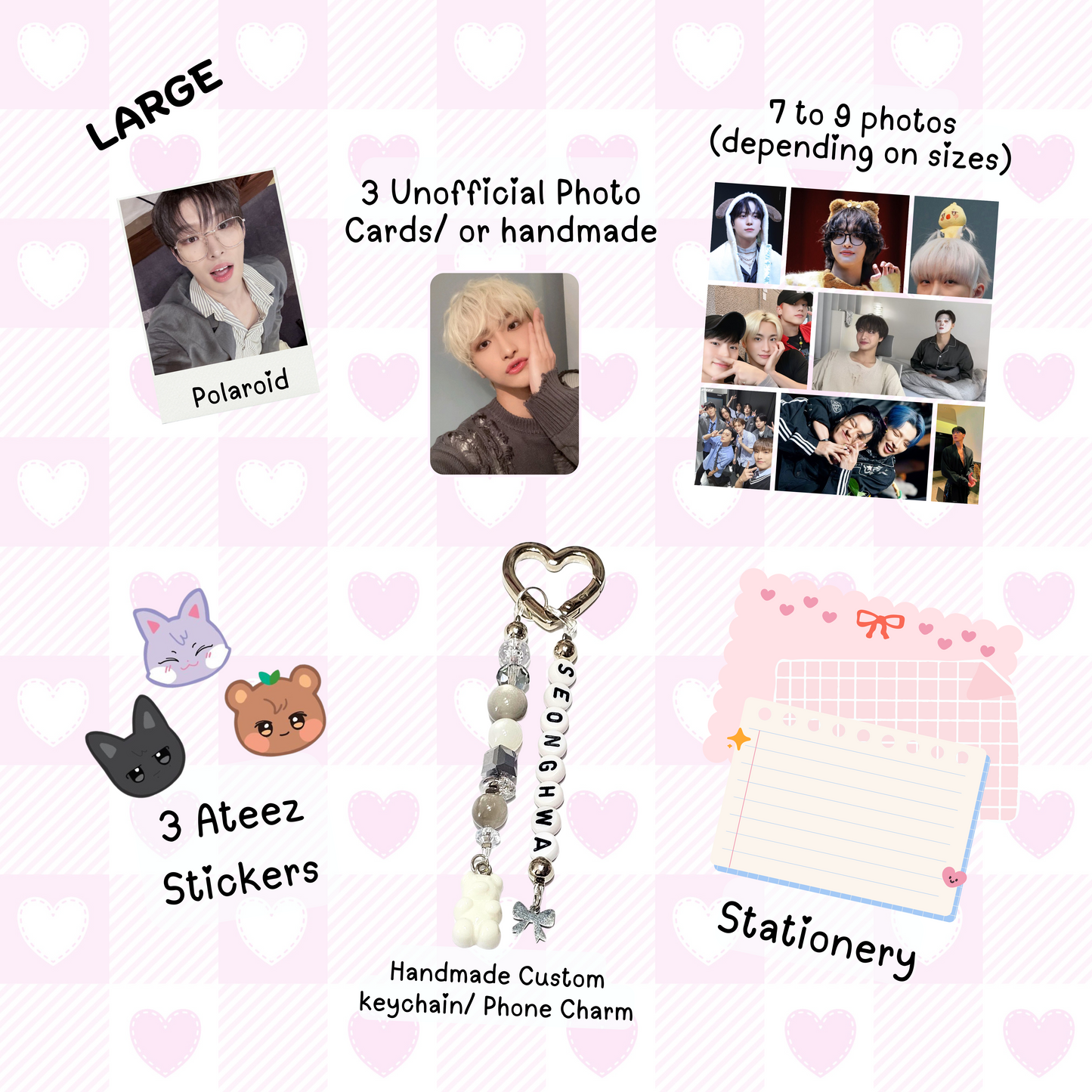 San Large Ateez Bias Pack / Kpop Goodie Bag / Custom Keychain / Phone Charm/ LoveStayTreasures Handmade