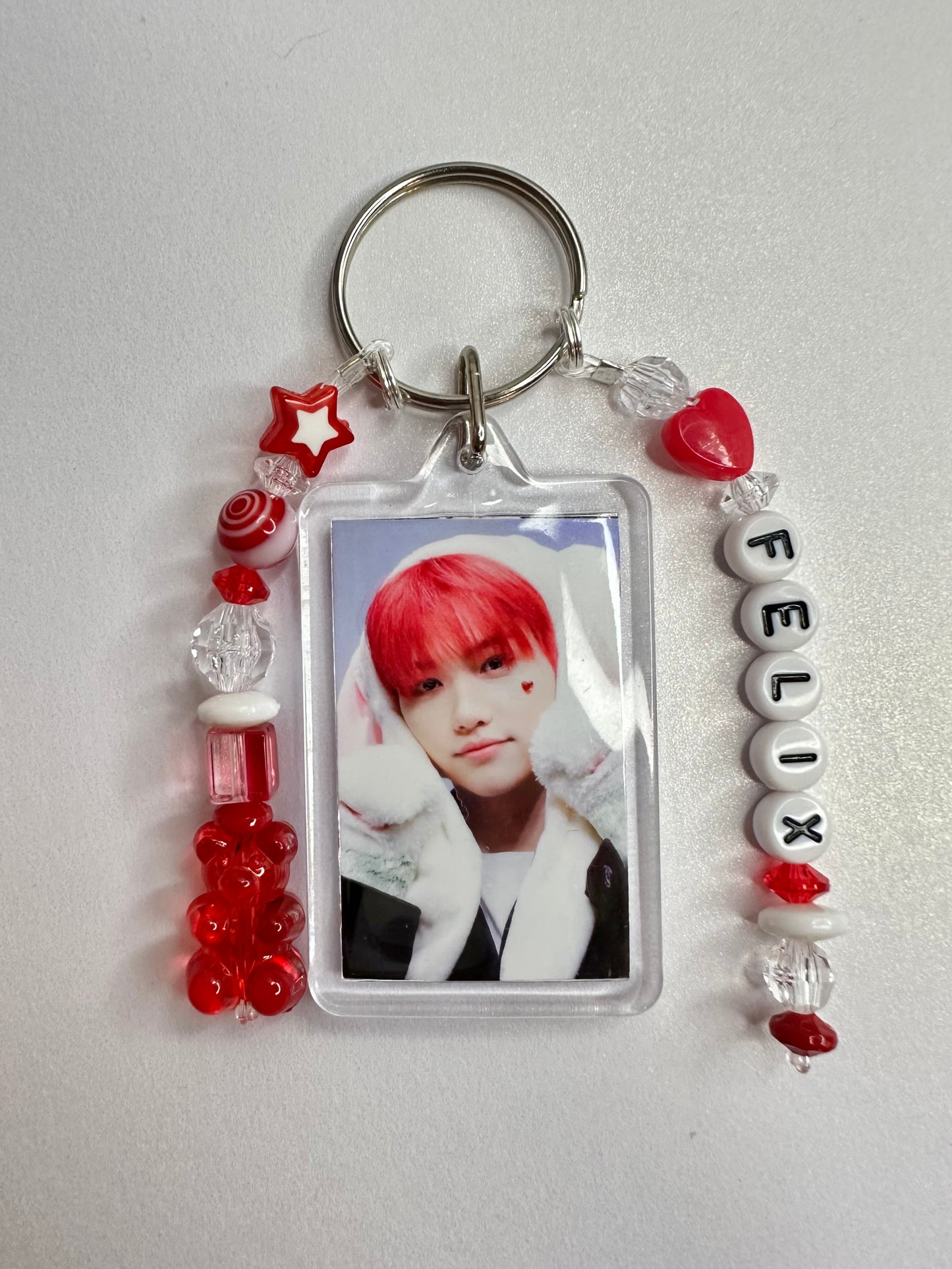 Stray Kids Felix Double Sided Photo Keychain / Phone Charm Red