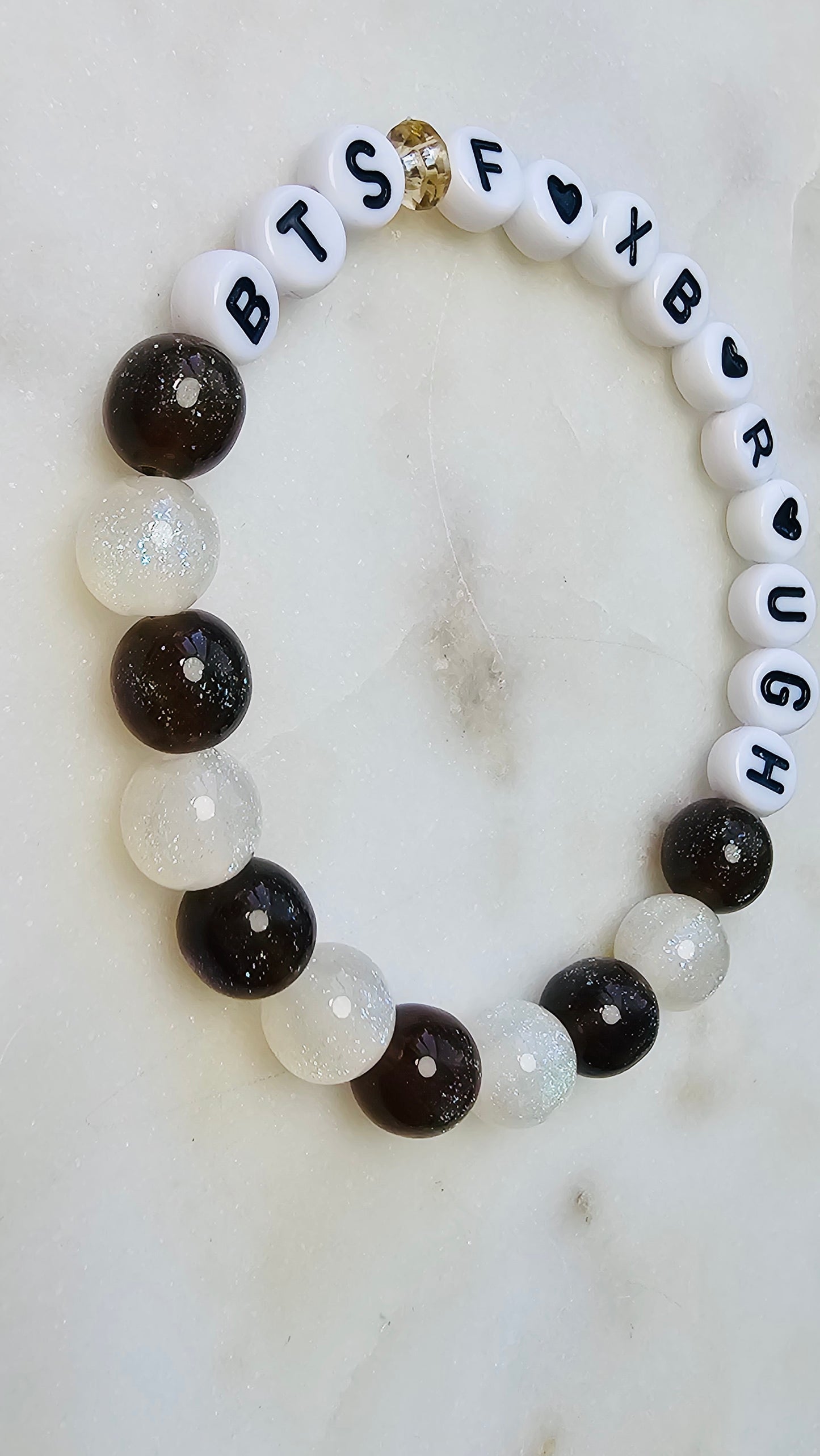 Kpop BTS Foxborough Concert Arirang Tour Handmade Bracelet with Brown and Off White Glitter Style Flashy Beads / LoveStayTreasures