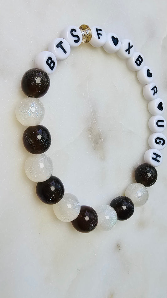 Kpop BTS Foxborough Concert Arirang Tour Handmade Bracelet with Brown and Off White Glitter Style Flashy Beads / LoveStayTreasures