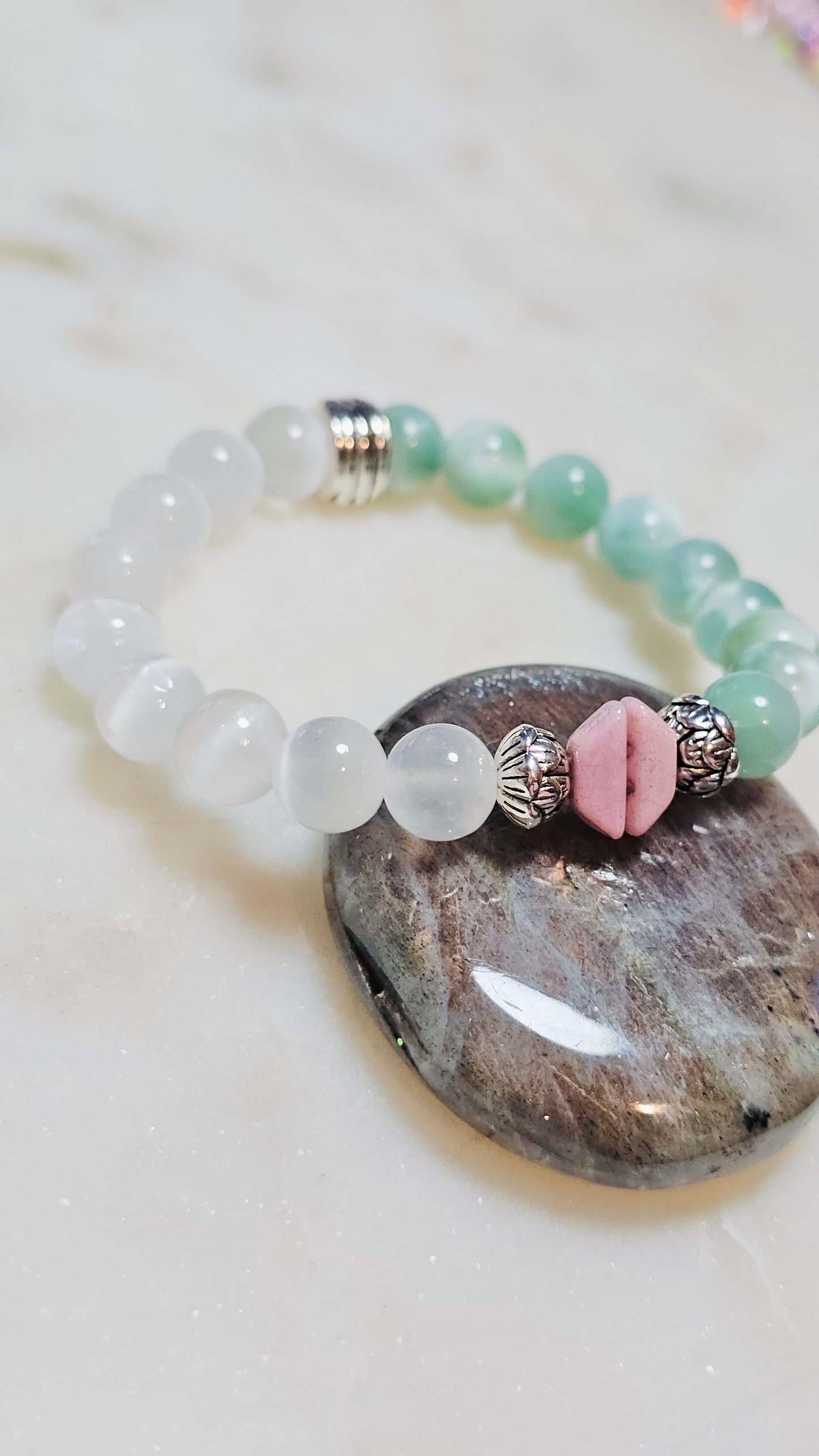 Kpop BTS Army “Love Myself” Healing Crystal Bracelet - Green Moonstone, Satin Spar, Self-Love and Emotional Balance Jewelry