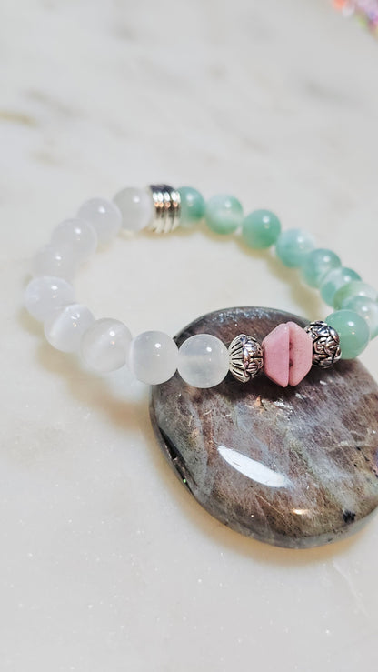 Kpop BTS Army “Love Myself” Healing Crystal Bracelet - Green Moonstone, Satin Spar, Self-Love and Emotional Balance Jewelry