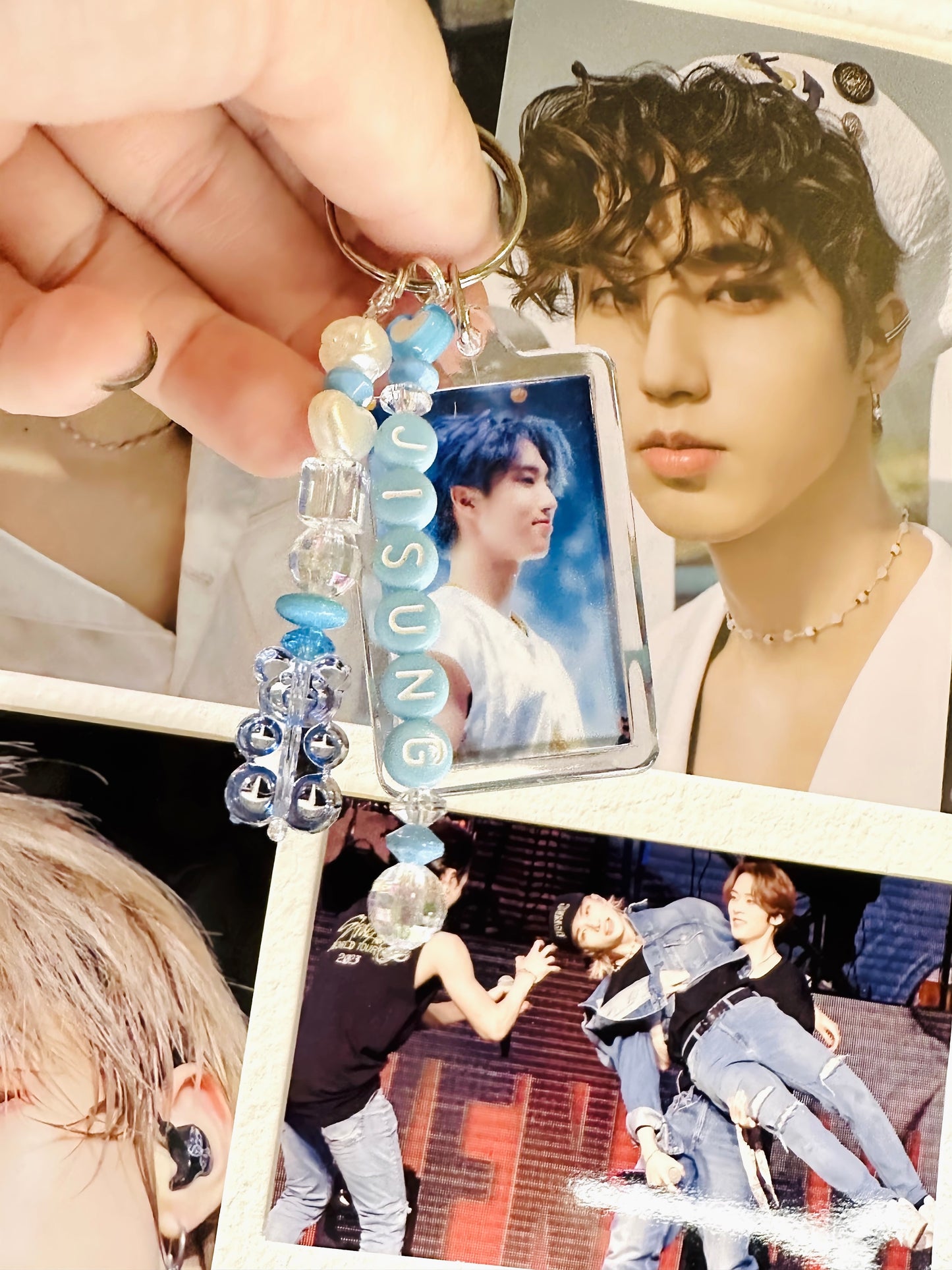 Stray Kids Han Jisung Double Sided Photo Keychain / Phone Charm Blue