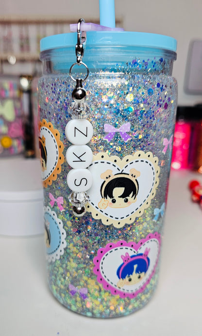 Stray Kids Heads Skzoo 16oz Acrylic Snow Globe Glitter Tumbler (straw deco not included but option to add in listing)