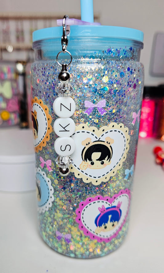 Stray Kids Heads Skzoo 16oz Acrylic Snow Globe Glitter Tumbler (straw deco not included but option to add in listing)