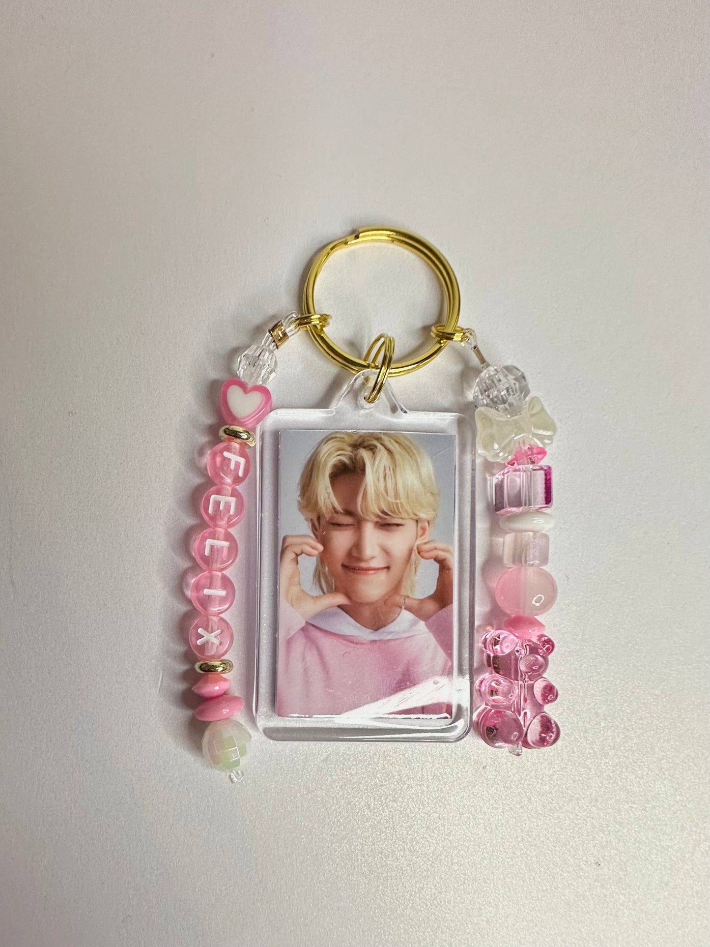 Stray Kids Felix Double Sided Photo Keychain / Phone Charm Pink