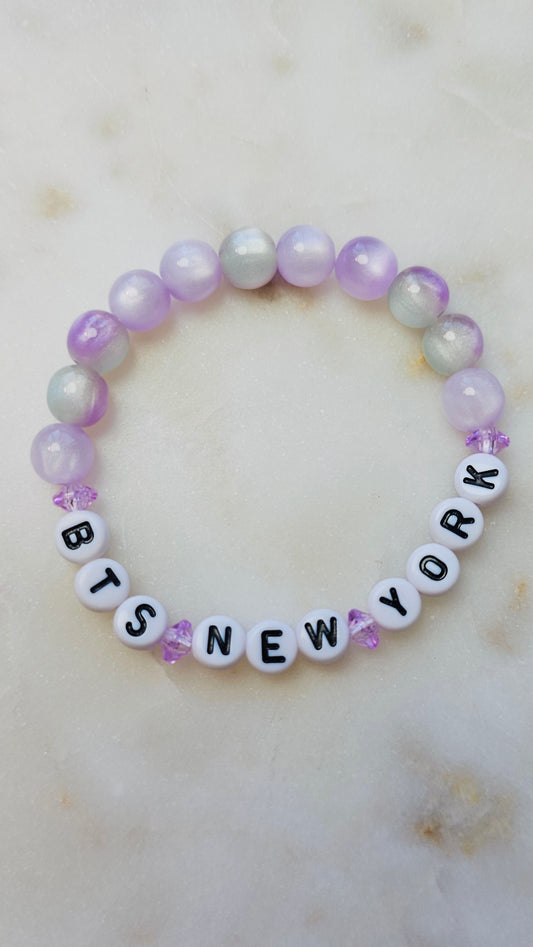 Kpop BTS Concert New York Arirang Tour Handmade Purple Bracelet with Cat Eye Style Flashy Beads / LoveStayTreasures
