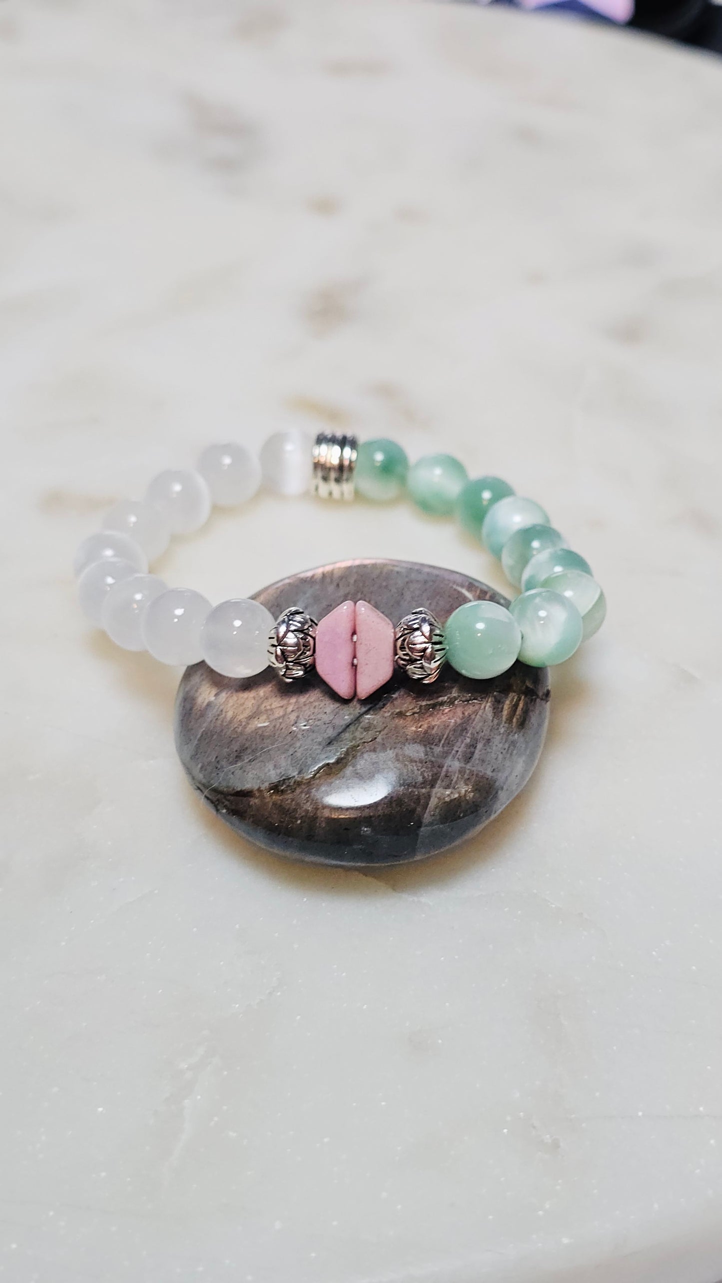 Kpop BTS Army “Love Myself” Healing Crystal Bracelet - Green Moonstone, Satin Spar, Self-Love and Emotional Balance Jewelry