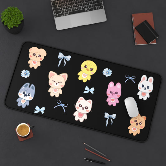 Black Stray Kids Skzoo Large Desk Mat / Kpop Office Decor