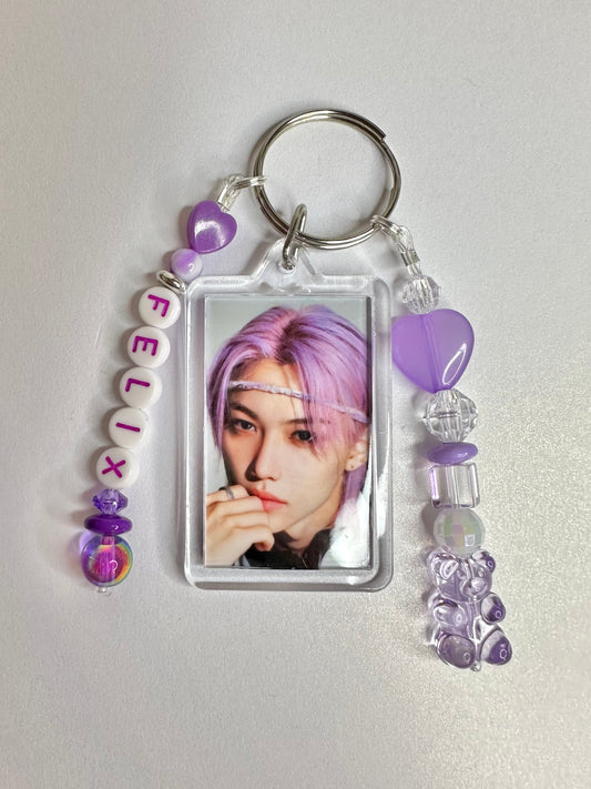 Stray Kids Felix Double Sided Photo Keychain / Phone Charm Purple