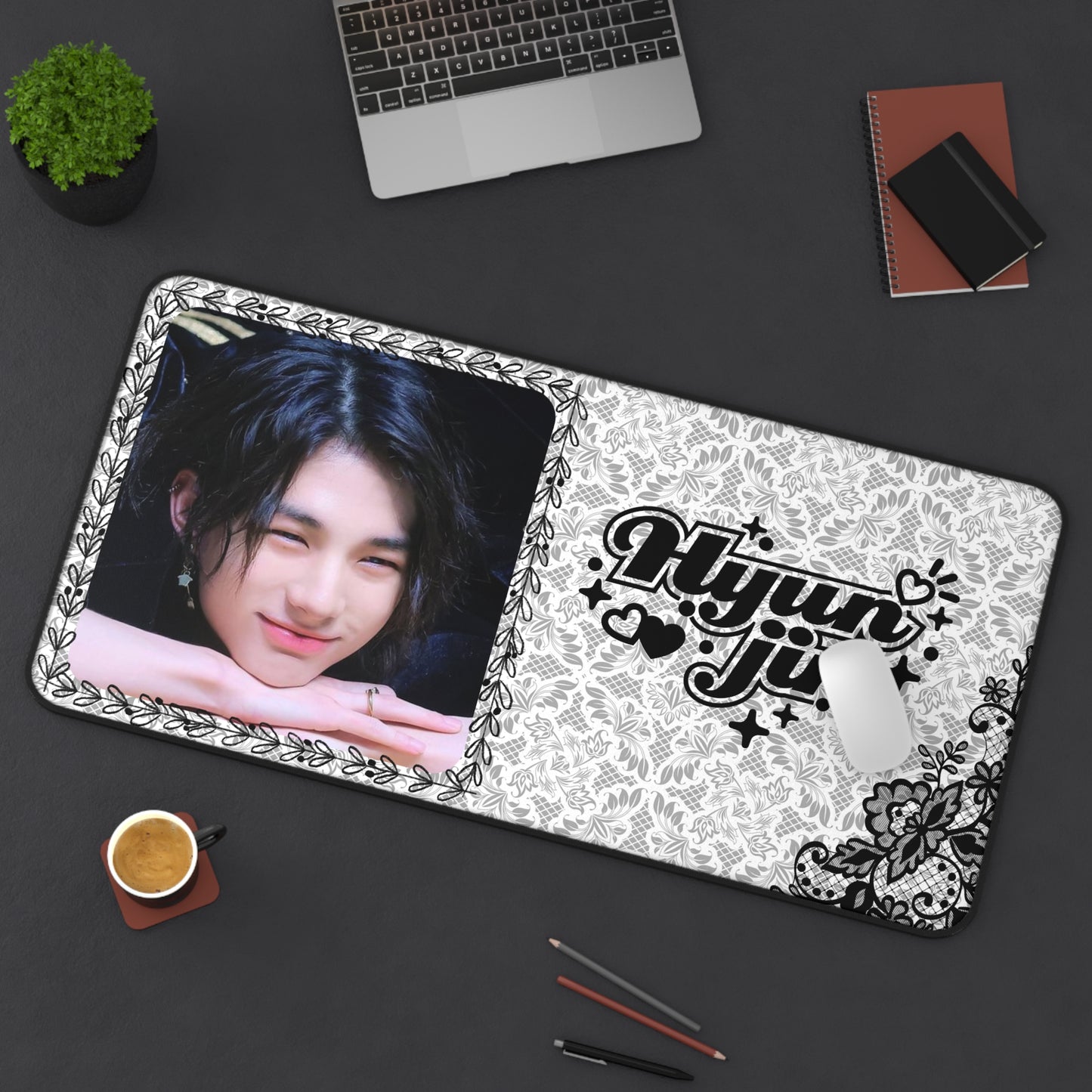 Stray Kids Hyunjin Black Large Desk Mat / Kpop Office Decor